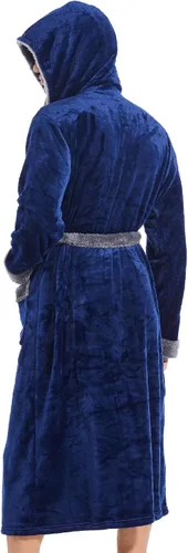 Vista 3 de Bata con capucha para hombre, bata de baño larga de felpa, acogedora y cálida, bata de spa con bolsillos