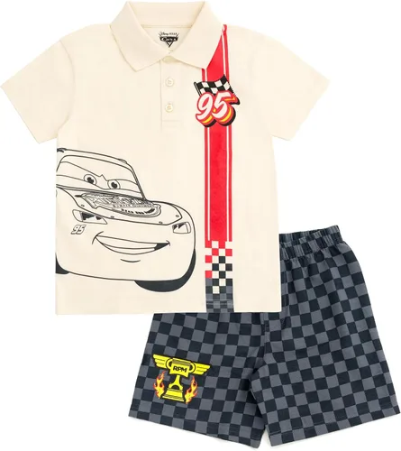 Vista 7 de Disney Conjunto de camisa polo y pantalones cortos de El Rey León Mickey Mouse Cars, de niño pequeño a niño grande Blanco / Azul