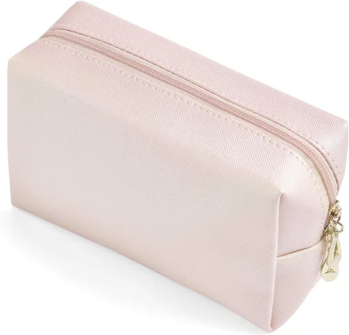 Vista 12 de Bolsa de cosméticos de piel sintética para mujer, bolsa de maquillaje minimalista para uso diario, bolsa de almacenamiento portátil, pequeña bolsa