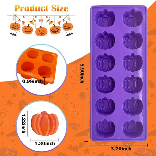 Vista 2 de Molde de calabaza para chocolate, 4 unidades, SAGOOITS con 12 cavidades, molde de chocolate otoñal para hornear, decoración de pasteles, Acción