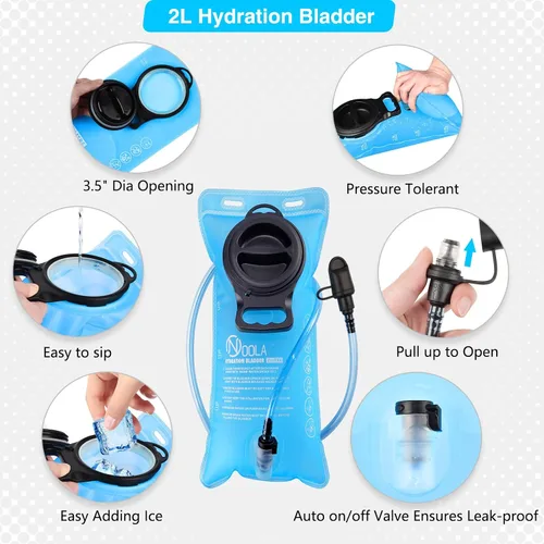 Vista 5 de NOOLA Mochila de hidratación rave, mochila de agua con vejiga de agua de 2 L, accesorios esenciales para festivales para mujeres y hombres