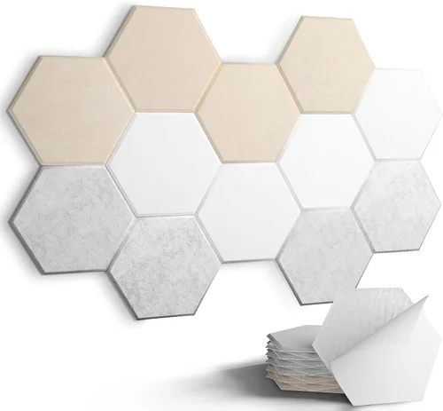 Vista 8 de Paquete de 12 paneles acústicos de pared insonorizados de 14 x 12 x 0.4 pulgadas, paneles absorbentes de sonido con autoadhesivo, tablero de fieltro