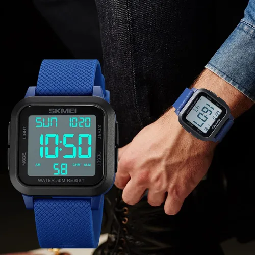 Vista 6 de SKMEI Reloj deportivo digital para hombre, ultra delgado, de cara grande, impermeable, con cronómetro, temporizador de cuenta regresiva, función