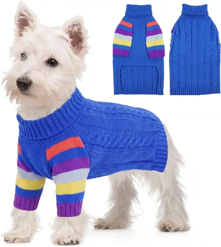 Vista 38 de Suéter XS para perro, suéter de cuello alto con manga para Yorkie Azul
