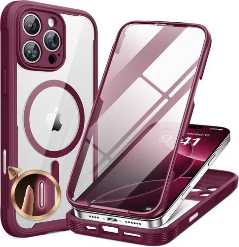 Vista 197 de Miracase - Funda magnética para iPhone 13 Pro Max de 6.7 pulgadas (compatible con MagSafe), transparente, completo, protector de pantalla de vidrio