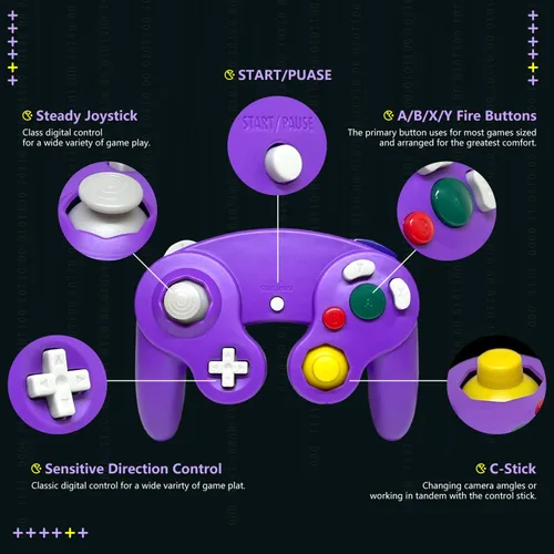 Vista 2 de Zeion Pack Gamecube Controlador con cables de extensión Zeion y adaptador USB de 4 puertos para consola Switch PC Wii U negro morado plateado verde