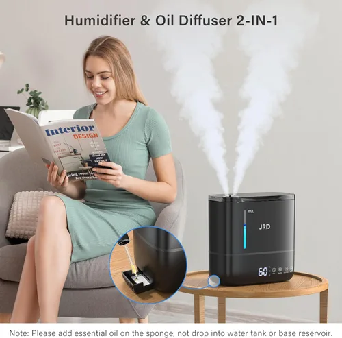 Vista 6 de JRD Top Fill Humidificadores de 4 L para dormitorio, humidificadores de niebla fría para habitaciones grandes, tiempo de funcionamiento de 40 horas