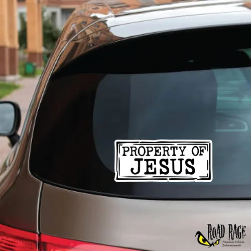 Vista 2 de Paquete de 3 calcomanías para automóvil con diseño de propiedad de Jesús, divertidas y bonitas, vinilo permanente brillante de alta calidad