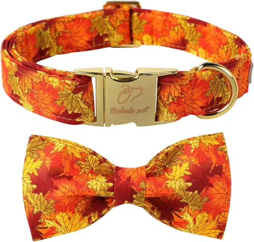Vista 12 de Collar de Navidad para Perro con Pajarita - Lindo Collar de Cachorro Azul con Patrón Navideño de Cereza y Caramelo, Hebilla de Metal Ajustable