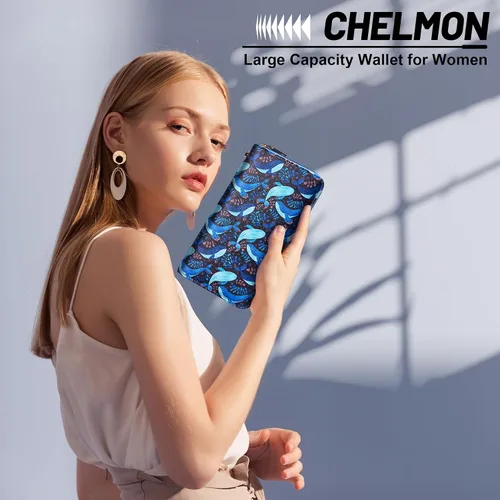 Vista 110 de Chelmon - Monedero para mujer de cuero genuino con bloqueo de señal RFID, para tarjetas de crédito