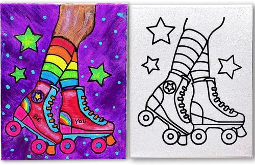 Vista 2 de INDIGO ART STUDIO Patines de lona predibujados de 8 x 10 pulgadas, pintura acrílica retro, actividad artística, 12 colores de primera calidad, 2