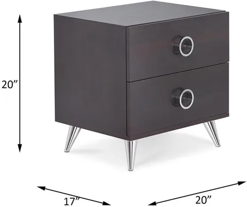 Vista 3 de Acme Elms Mesita de noche de madera de 2 cajones con asas de anillo en color espresso