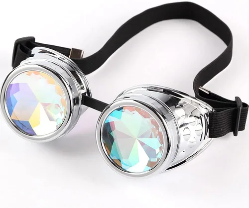 Vista 30 de Gafas caleidoscopio para raves trippy psicodélico steampunk con lentes de cristal de difracción de prisma arcoíris