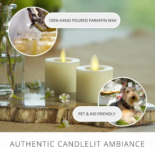 Vista 2 de Luminara Moving Flame - Velas LED de cera real sin llama (1.7 x 2.2 pulgadas), sin perfume, con control remoto de cera real, sin llama, funciona