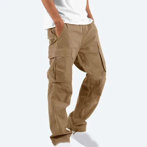 Vista 2 de Pantalones cargo para hombre, pantalones de senderismo para entrenamiento, ajuste relajado, pantalones deportivos casuales con bolsillos