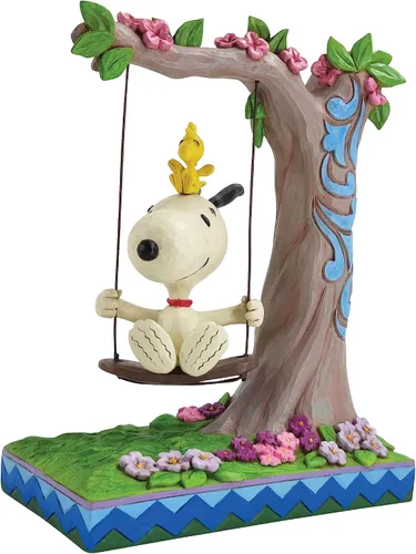 Vista 2 de Enesco Jim Shore Peanuts Snoopy and Woodstock on Swing - Figura de 8 pulgadas de alto, multicolor