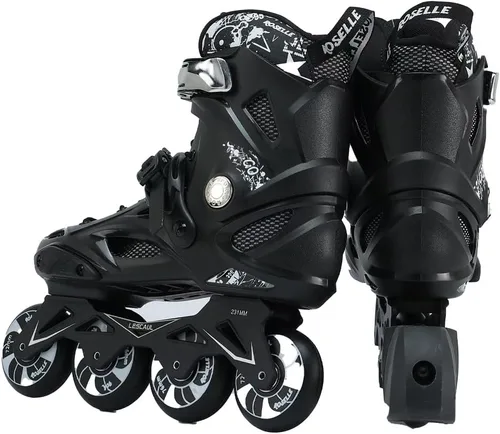Vista 2 de Patines profesionales en línea, unisex, para exteriores, para adultos, hombres y mujeres, niños y niñas (negro, talla 4-12)