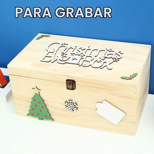 Vista 6 de Caja de madera grande con tapa con bisagras Caja de recuerdo