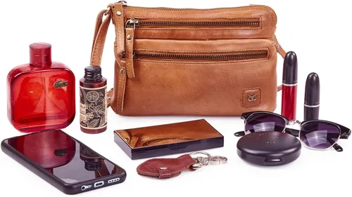 Vista 7 de Wise Owl Accessories Bolso bandolera pequeño de cuero real para mujer, bolso cruzado de moda