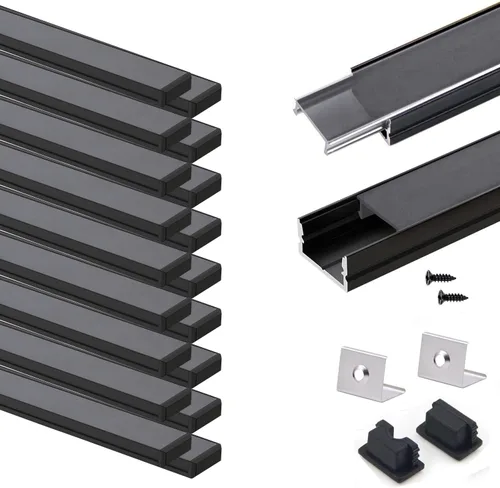 Vista 13 de VST Paquete de 6 canales LED de 1 pie, canal difusor LED en forma de U, sistema de canales de aluminio LED con cubierta lechosa, tapas de extremo