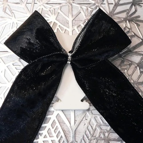 Vista 6 de Cinta de terciopelo negro con alambre y respaldo metálico plateado de 2.5 pulgadas x 10 yardas para adorno de la punta del árbol de Navidad