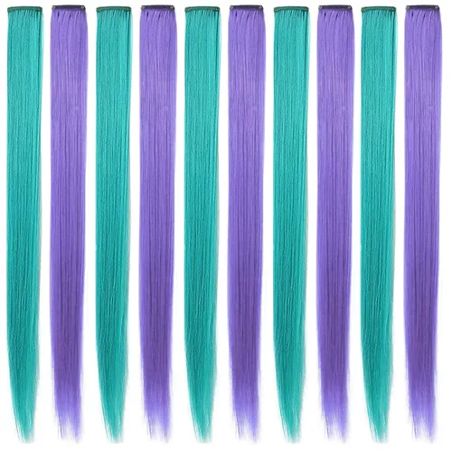 Vista 17 de 12 extensiones de cabello azul con clip en reflejos de 20
