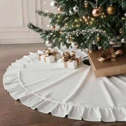 Vista 11 de Faldones de Felpa para Árbol de Navidad, 24 pulgadas, Lujosa Cubierta de Base de Árbol de Navidad de Piel Sintética Negra con Copos de Nieve Dorados