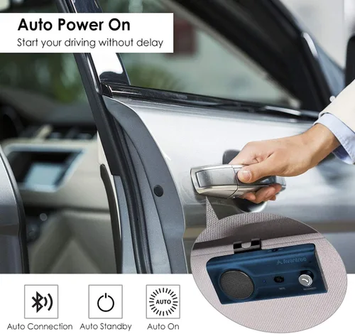 Vista 3 de Avantree CK11 Bluetooth 5.0 Kit de teléfono celular manos libres, altavoz fuerte de 3 W, asistente Siri, encendido automático de movimiento, perilla