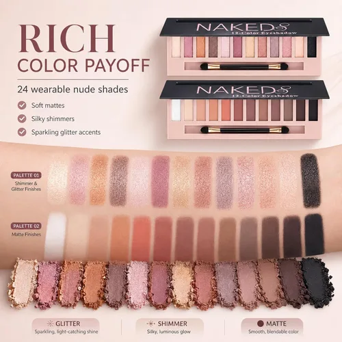Vista 8 de Paquete de 2 paletas de sombra de ojos de 12 colores, maquillaje de sombra
