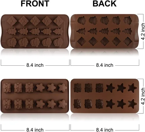 Vista 3 de DanziX Moldes de silicona para chocolate navideño, 4 moldes de caramelo de Navidad, mini moldes de silicona de Navidad para hacer chocolates