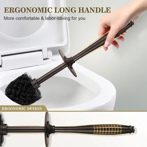 Vista 3 de Juego de Portaescobillas para Inodoro: Cepillo Limpiador de Inodoro de Limpieza Profunda para Bordes con Soporte para Baño Rv - Accesorios B-bronce
