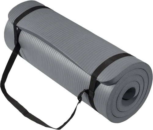 Vista 9 de Fitvids Esterilla de yoga extra gruesa de alta densidad antidesgarros de 1/2 pulgada con correa de transporte, color verde