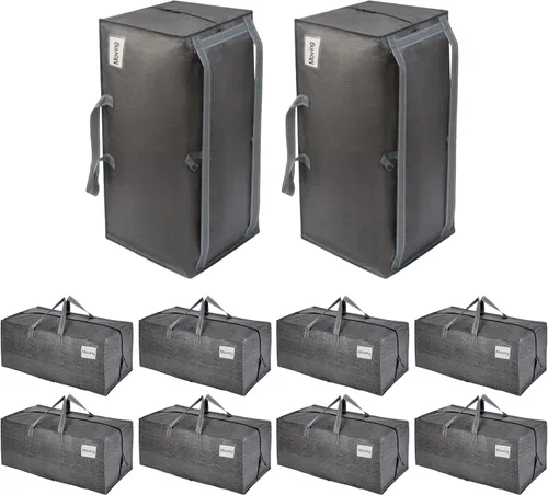 Vista 120 de VENO Paquete de 6 bolsas de mudanza resistentes con correas de mochila, cremalleras y asas, bolsas de embalaje extragrandes para artículos