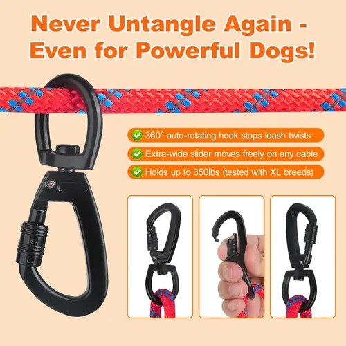 Vista 3 de Correa de perro de 25 pies, correa larga para perros al aire libre, cable de amarre de perro, correa para acampar, atadura para el patio, línea Rojo