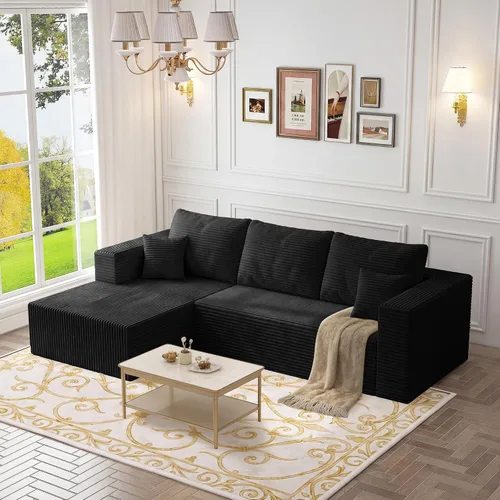 Vista 42 de Sofá otomano modular de pana de 28 pulgadas sin hueso, sofá otomano seccional para sala de estar, color beige