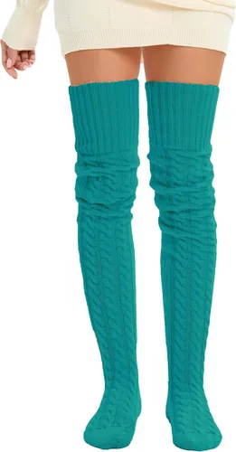 Vista 9 de SherryDC Calcetines hasta el muslo de punto trenzado para mujer, calentadores de piernas, extra largos por encima de la rodilla, medias altas