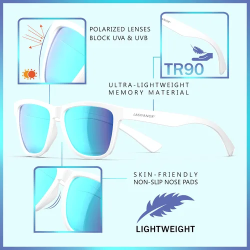 Vista 3 de Lasiyanor Gafas de sol polarizadas cuadradas TAC ligeras, marco TR90, protección UV400, gafas de sol de diseño moderno para hombres y mujeres