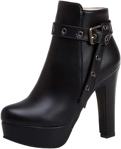 Vista 64 de Scaoruki Zapatos de otoño de moda para mujer, botines de tacón de bloque