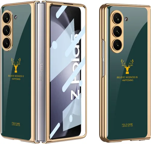 Vista 39 de Funda para Galaxy Z Fold 5, elegante marco galvanizado con vidrio estampado, protector de pantalla integrado compatible con Samsung Galaxy Z Fold 5