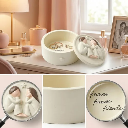 Vista 3 de Forever Friends - Caja de recuerdo de resina para guardar joyas, baratija, caja decorativa de recuerdo de amistad, regalo sentimental para mujeres