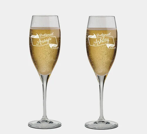 Vista 16 de Juego de 2 copas de champán para dama de honor, copas de champán personalizadas para damas de honor, copas de champán para damas de honor