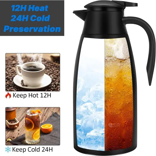 Vista 2 de Jarras térmicas de café de 68 onzas para mantener el calor, jarra térmica de acero inoxidable de 2 litros, jarra aislada al vacío de doble pared
