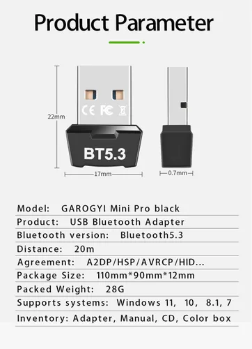 Vista 7 de Adaptador USB Bluetooth 5.3 para PC, compatible con Windows 11/10/8.1/7,5.3+EDR Bluetooth transmisor receptor inalámbrico para escritorio, portátil