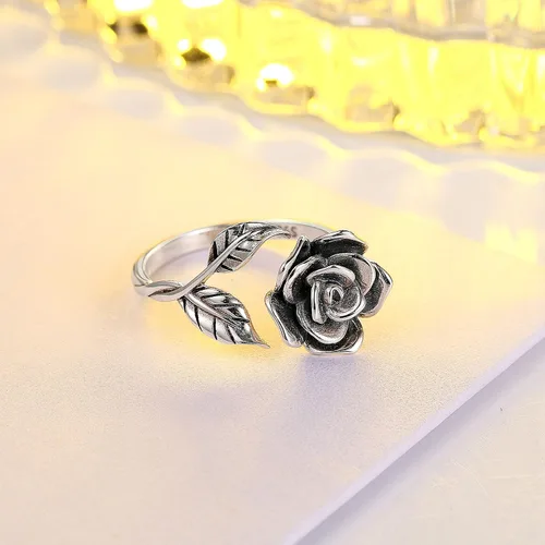 Vista 21 de Anillos abiertos ajustables de plata de ley S925, anillo de rosa para mujeres y adolescentes