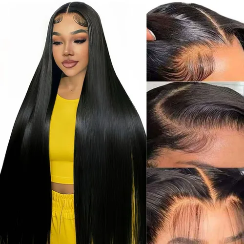 Vista 12 de Peluca de encaje frontal de cabello humano ondulada tipo body wave de 13x6. Peluca de cabello humano predepilada con cabello de bebé. Peluca