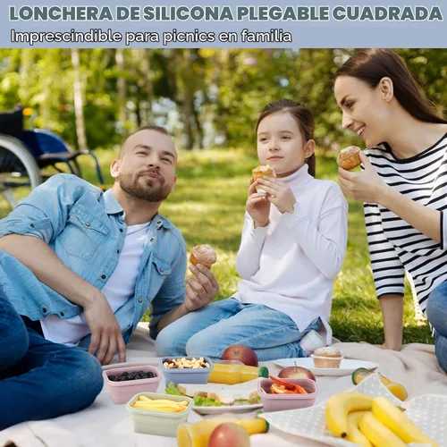 Vista 6 de Mifoci 6 recipientes de silicona para alimentos, contenedores plegables de almacenamiento de alimentos con tapas herméticas, apilables