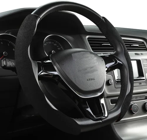 Vista 2 de Funda de gamuza para volante de automóvil, antideslizante, segmentada, adecuada para automóvil, SUV, camión, forma O/D, protector de volante