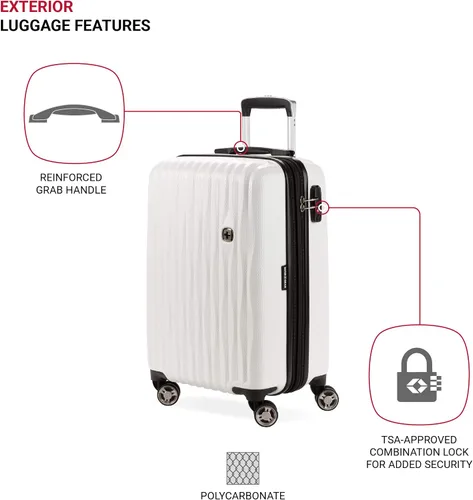 Vista 3 de SWISSGEAR 7272 - Maleta rígida y expandible con ruedas giratorias, Blanco), 7272100156