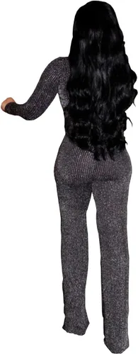 Vista 3 de HannahZone Overol sexy brillante para mujer, ropa de club, manga larga, elegante, para fiesta, cintura alta, pantalones de pierna ancha