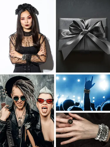 Vista 4 de Mandala Crafts Pulsera de cuero para hombre y mujer, pulsera punk para hombres y mujeres, pulsera gótica negra en capas, punk, con tachuelas
